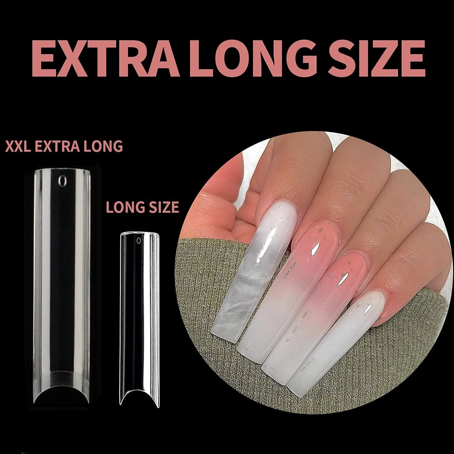 XXL Tapered Square Nail Tips - 120 PCS Extra Long Half Cover Gel Nails for DIY Acrylic Art
