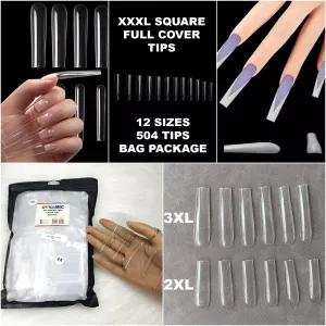 XXXL Square Full-cover Tips - 3XL Soft gel press on square tip (504 pcs bag - 12 sizes)