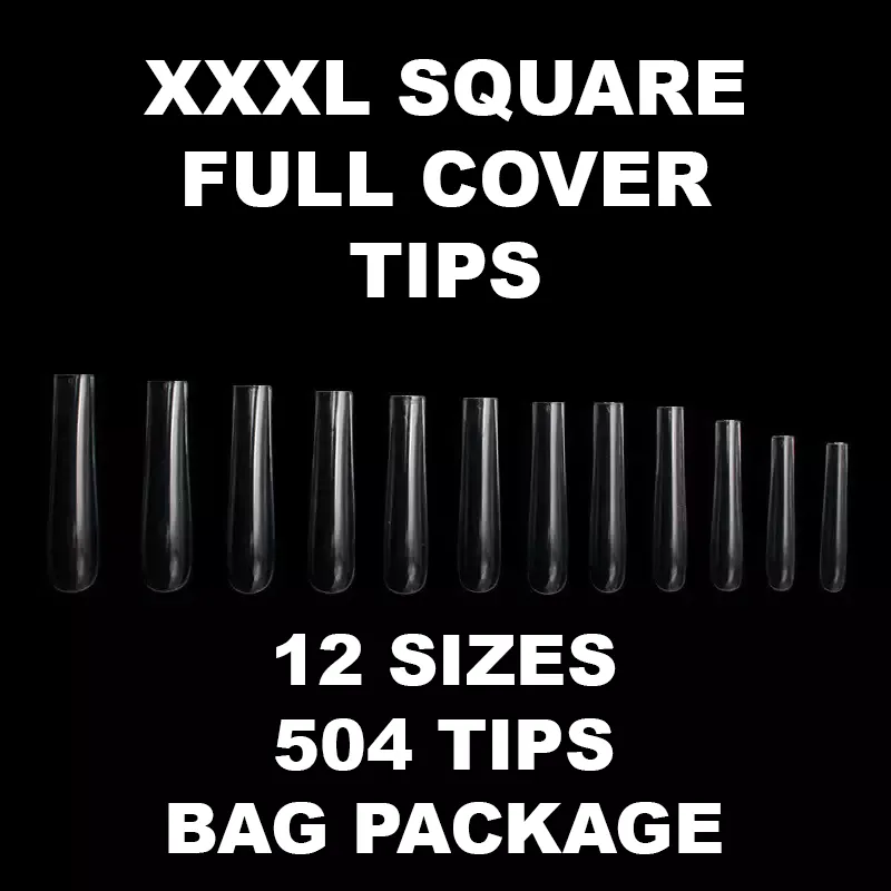 XXXL Square Full-cover Tips - 3XL Soft gel press on square tip (504 pcs bag - 12 sizes)