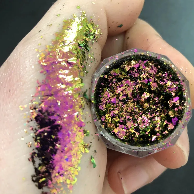 Yeknu 1 jar Chameleon Nail Flakes Irregular Aluminum Foil UV Gel Polish Nail Sequins Palliette Manicures Art Decoration Glitter Powder