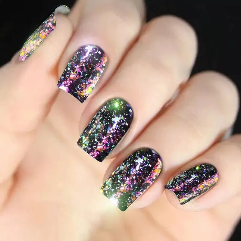Yeknu 1 jar Chameleon Nail Flakes Irregular Aluminum Foil UV Gel Polish Nail Sequins Palliette Manicures Art Decoration Glitter Powder