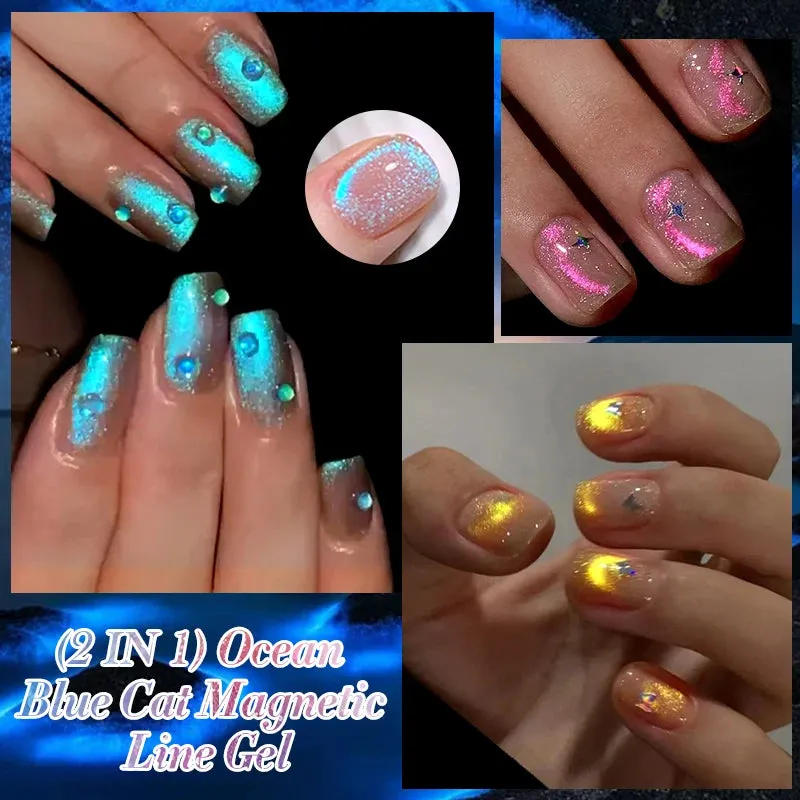 Yeknu 5ML Auroras Cat Magnetic Line Gel Nail Polish Glimmer Fairy Line Painting Gel Semi Permanent UV Gel Nail Art Manicure