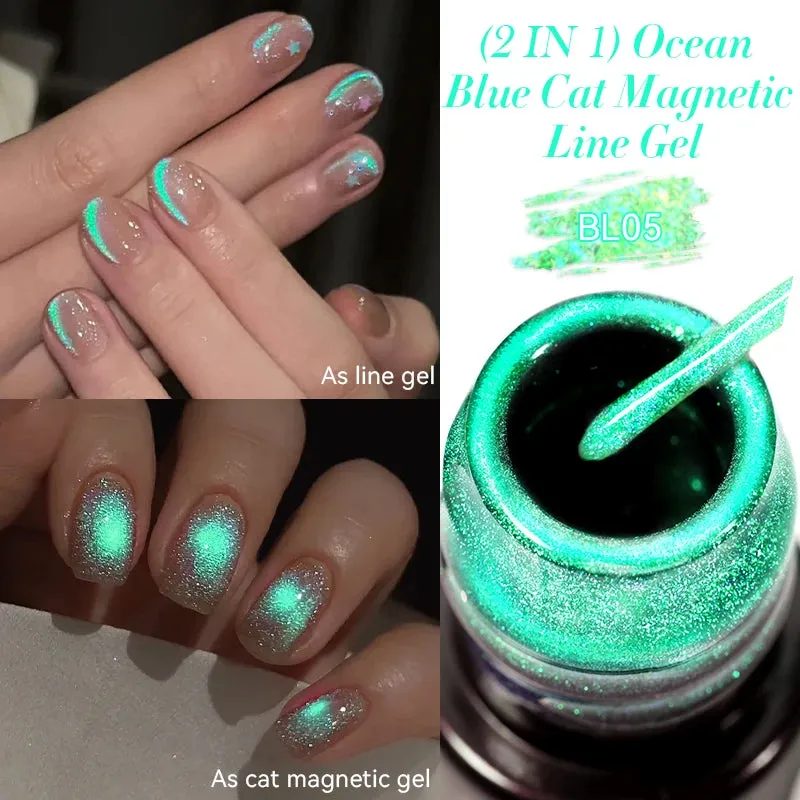 Yeknu 5ML Auroras Cat Magnetic Line Gel Nail Polish Glimmer Fairy Line Painting Gel Semi Permanent UV Gel Nail Art Manicure