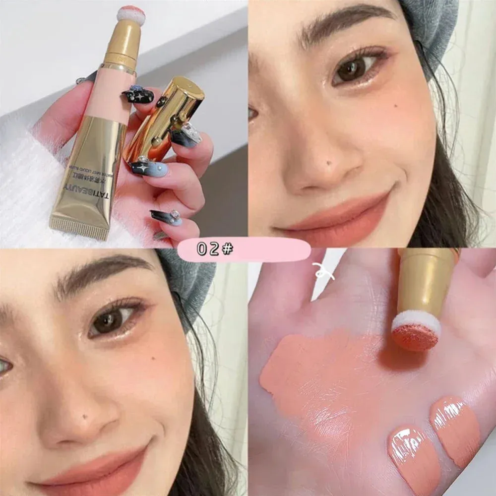 Yeknu Smooth Liquid Blush Cheek Tint Sponge Tip Matte Soft Face Makeup Blusher Rouge Pigment Waterproof Long Lasting Creamy Cosmetics