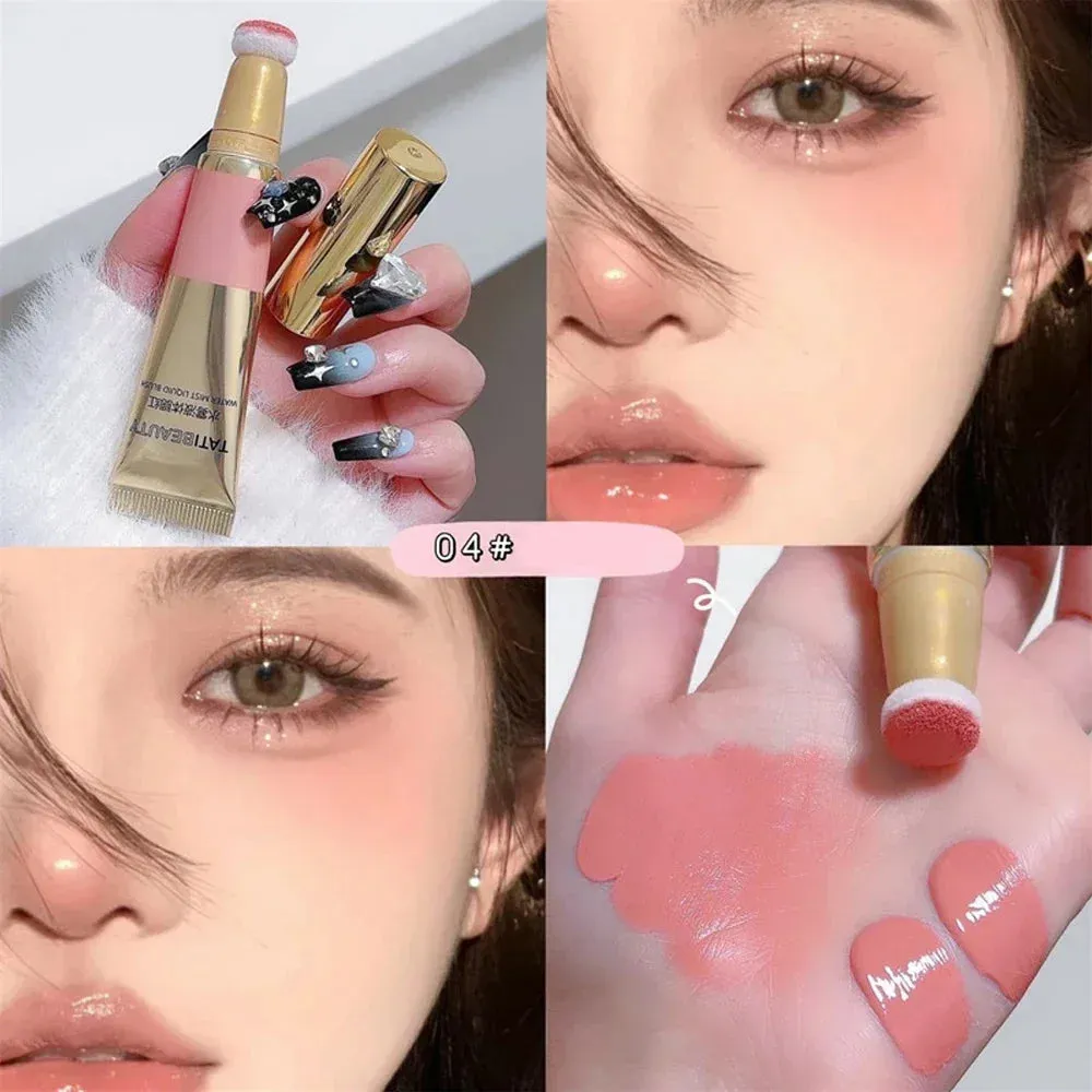 Yeknu Smooth Liquid Blush Cheek Tint Sponge Tip Matte Soft Face Makeup Blusher Rouge Pigment Waterproof Long Lasting Creamy Cosmetics
