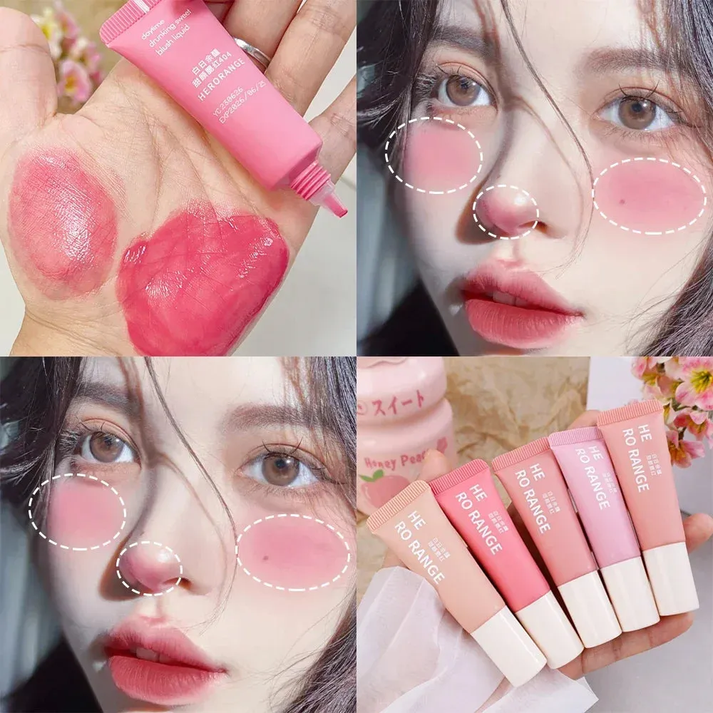 Yeknu Smooth Liquid Blush Cheek Tint Sponge Tip Matte Soft Face Makeup Blusher Rouge Pigment Waterproof Long Lasting Creamy Cosmetics