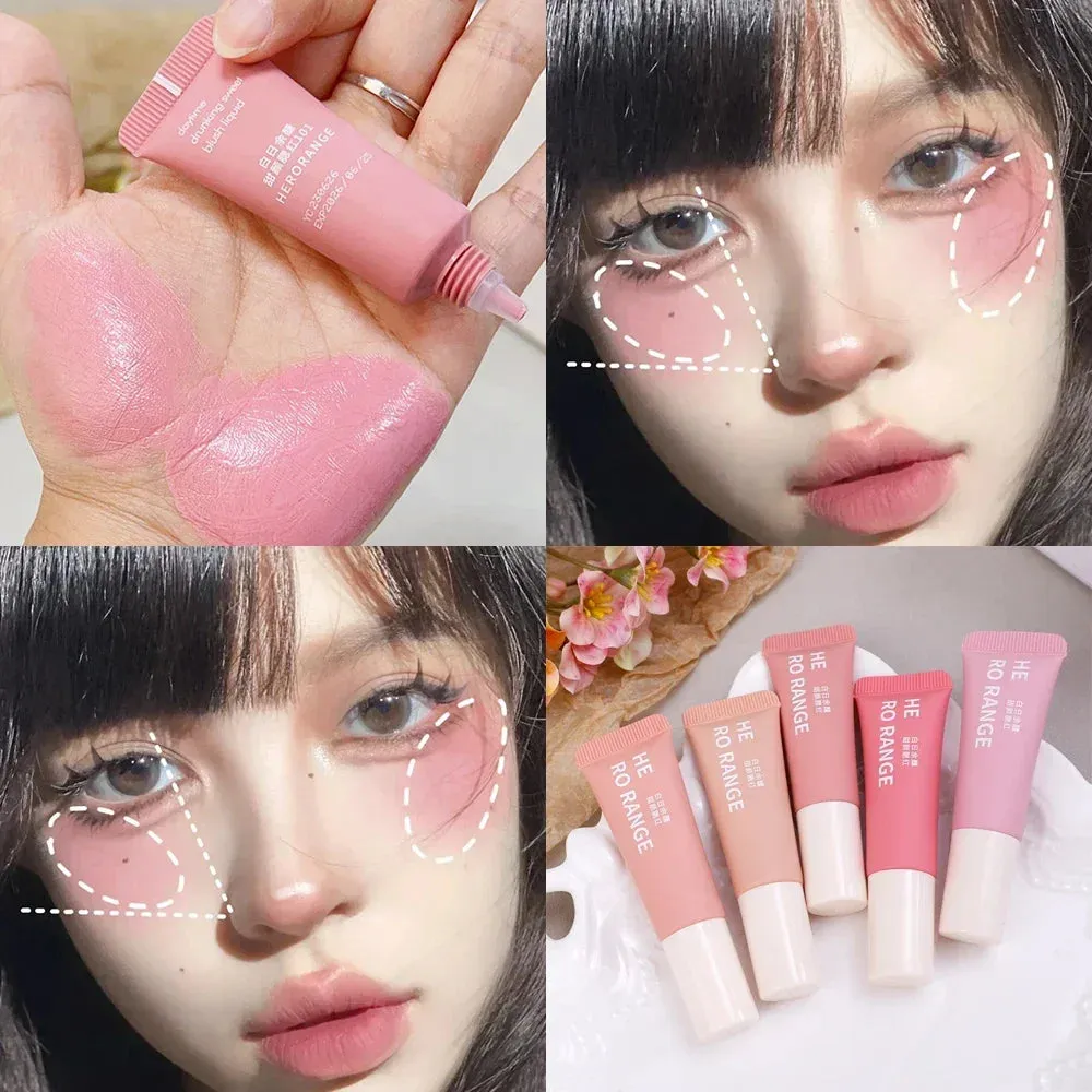 Yeknu Smooth Liquid Blush Cheek Tint Sponge Tip Matte Soft Face Makeup Blusher Rouge Pigment Waterproof Long Lasting Creamy Cosmetics