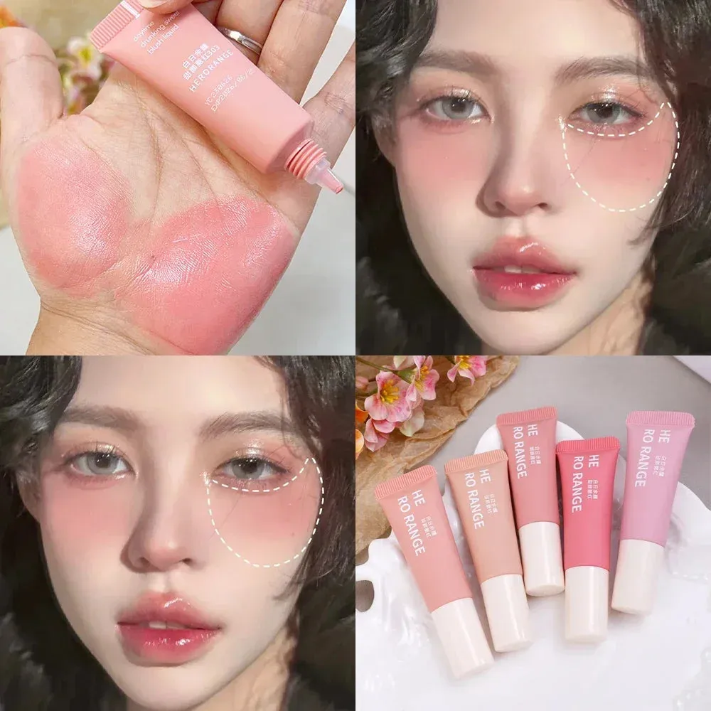 Yeknu Smooth Liquid Blush Cheek Tint Sponge Tip Matte Soft Face Makeup Blusher Rouge Pigment Waterproof Long Lasting Creamy Cosmetics