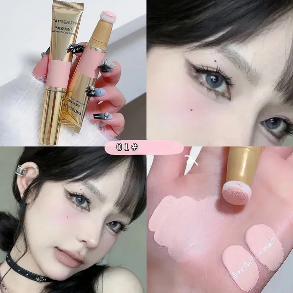 Yeknu Smooth Liquid Blush Cheek Tint Sponge Tip Matte Soft Face Makeup Blusher Rouge Pigment Waterproof Long Lasting Creamy Cosmetics
