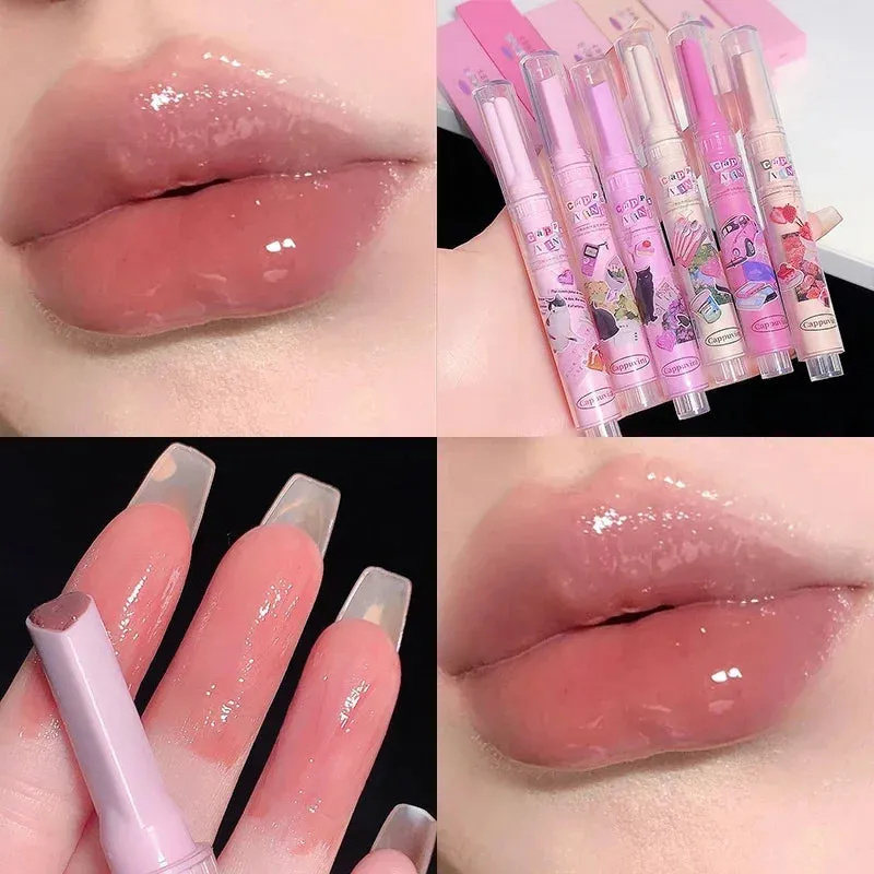 Yeknu Water Light Lip Glaze Tint Clear Mirror Lipstick Waterproof Moisturizing Lipstick Shine Glitter Lip Gloss Women Makeup